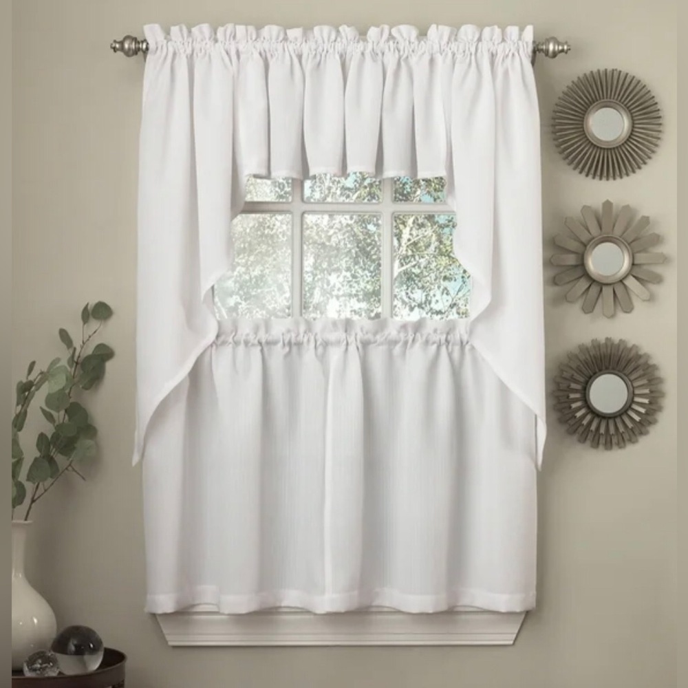 New White Solid Opaque Ribcord Kitchen Curtains Swag Pair 

Swag pair: 2x